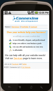 A screenshot of the Connexins.mobi mobile website